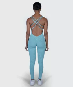 Women Strappy Backless Jumpsuit Marl-Light-Blue thumbnail 2