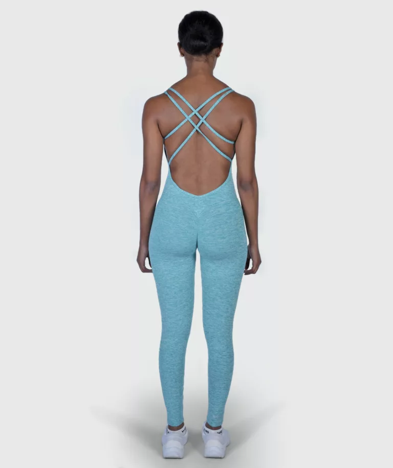 Women Strappy Backless Jumpsuit Marl-Light-Blue Image 2