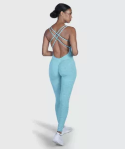 Women Strappy Backless Jumpsuit Marl-Light-Blue thumbnail 3