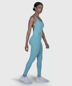 Women Strappy Backless Jumpsuit Marl-Light-Blue thumbnail 4