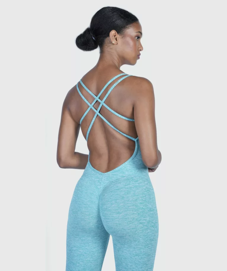 Women Strappy Backless Jumpsuit Marl-Light-Blue Image 5