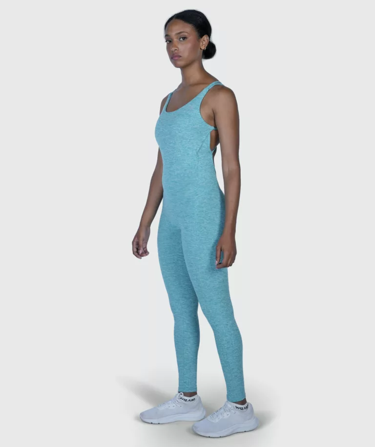 Women Strappy Backless Jumpsuit Marl-Light-Blue Image 7