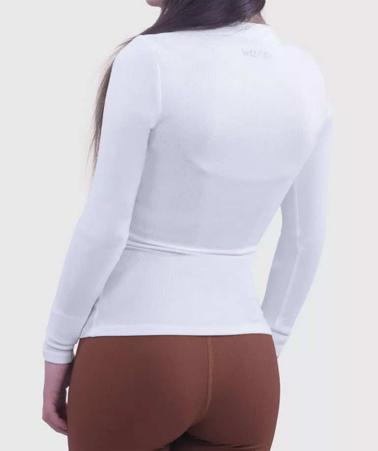 Women Collarless Top With ¾ Zipper White Image 2